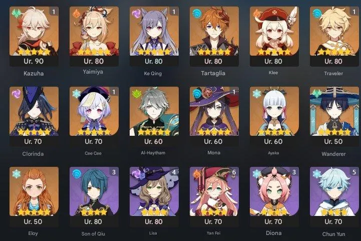 GI1302 High AR55 Account C1 Kazuha Yoimiya Tartaglia Ayaka Klee Wanderer Amos Bow 